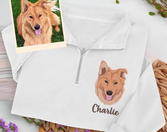 Custom Dog Embroidered Quarter Zip Sweatshirt – Personalized Pet Portrait & Name