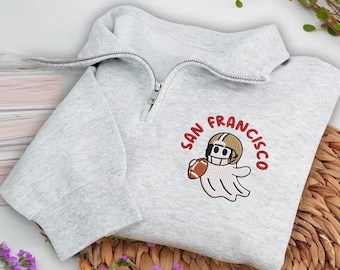 Bluza z nadrukiem San Francisco Ghost Football zapinana na zamek błyskawiczny: wygodna na mecz, na Halloween