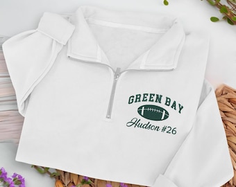 Embroidered Green Bay Quarter Zip Sweatshirt: Personalized Football Pullover, Custom Cozy Game Day