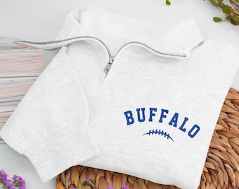 Embroidered Buffalo Football Quarter-Zip Sweatshirt: Cozy Game Day Pullover