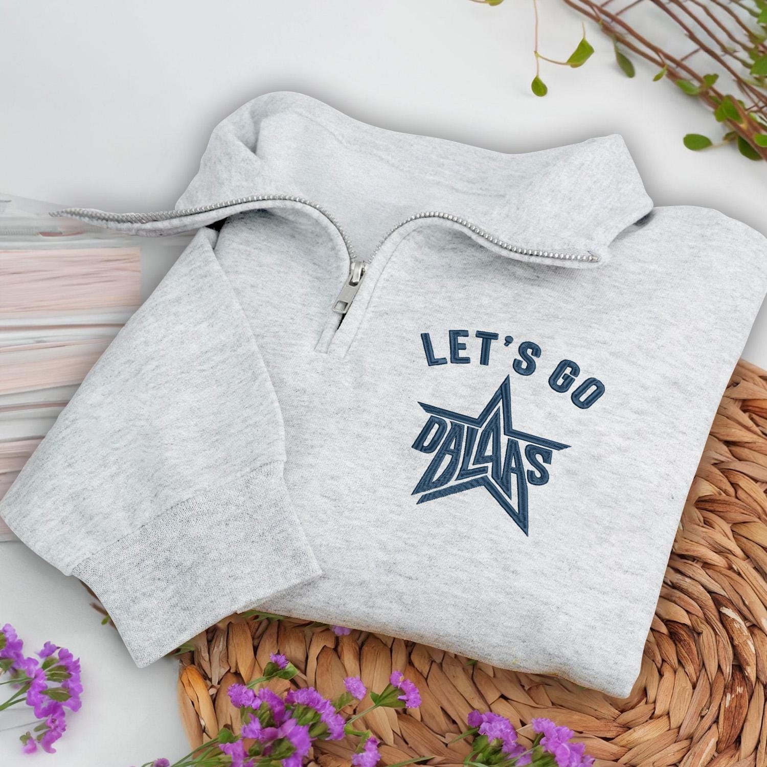 Discover Embroidered Let's Go Dallas Ghost Football Quarter Zip Sweatshirt: Cozy Game Day, Halloween Pullover