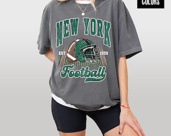 Camisa vintage de futebol americano de Nova York com cores confortáveis: look retrô para dia de jogo