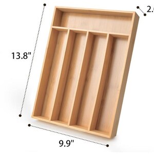 Handmade Bamboo Silverware Organizer | 5-Slot Kitchen Drawer Utensil Tray | Eco-Friendly Natural Wood Storage zdjęcie 4