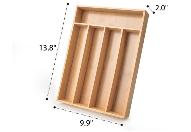 Handmade Bamboo Silverware Organizer | 5-Slot Kitchen Drawer Utensil Tray | Eco-Friendly Natural Wood Storage zdjęcie 4