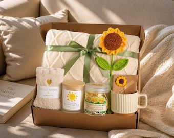 Crochet Sunflower Mothers Day Gift Box, Self Care Gift for Mom Gift Box for Grandma, Daughter to Mother Gift, Gift Box for Mom Gift Set,