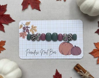 Lushlight | Custom Press On Nail Set | Sage Green Blush Pink Floral Leopard