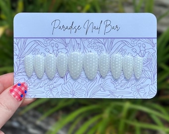Heirloom Veil | Custom Press On Nail Set | Milky White Dots Wedding Minimal Bridal Bride