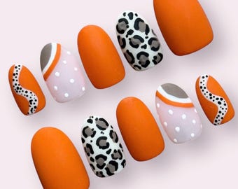 Custom Press On Nail Set | Cheetah Burnt Orange Abstract