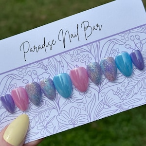 Sugar Mirage | Custom Press On Nail Set | Pastel Chrome Ombré Glitter Blue Pink Purple