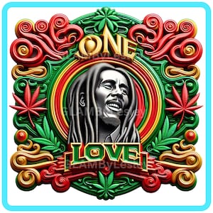 One Love Bob Marley PNG | Rasta Reggae Sublimation Design | Jamaican Colors Digital Download