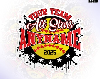 Custom Softball All Stars Name Sticker, Personalized Softball School Team Spirit Vinyl Sticker With Name Number Decal Gifts