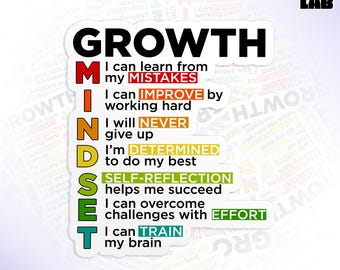Growth Mindset Meaning Sticker, Funny Motivational Sayings Inspirational Affirmation Waterproof Vinyl Stickers for Water Bottle, Laptop