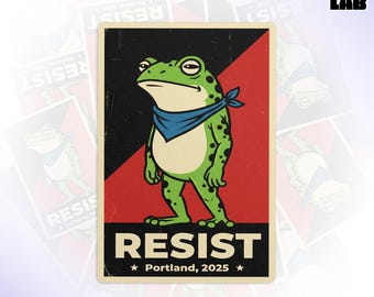 Portland Frog Sticker, Protest Resist Frogs Freedom Social Justice Liberal Political Activism Waterproof Vinyl Sticker for Laptop, Bottle