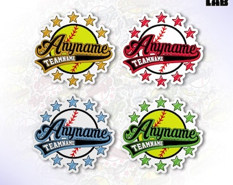 Custom Baseball Softball All Stars Sports Sticker, Personalized Baseball School Team Spirit Name Vinyl Sticker With Name Number Decal Gifts