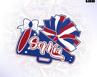 Custom Cheerleader Name Sticker, Personalized Cheer Mom Sports Cheerleader Coquette Bow Waterproof Vinyl Water Bottle, Laptop, Gifts