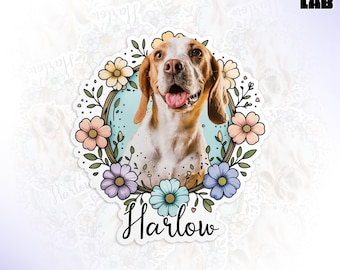 Custom Pet Photo Sticker, Personalized Dog Cat Portrait With Name Decal Waterproof for Water Bottle Laptop Tumbler Gifts