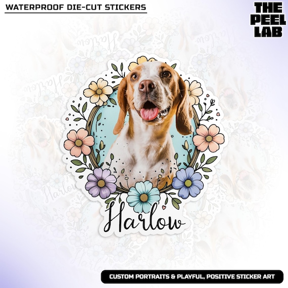 Custom Pet Photo Sticker, Personalized Dog Cat Portrait With Name Decal Waterproof for Water Bottle Laptop Tumbler Gifts