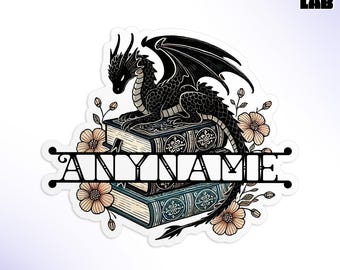 Custom Dragon Book Name Sticker Personalized Fantasy Book Lover Bookish for Kindle, Tumbler Waterproof Die-Cut Vinyl