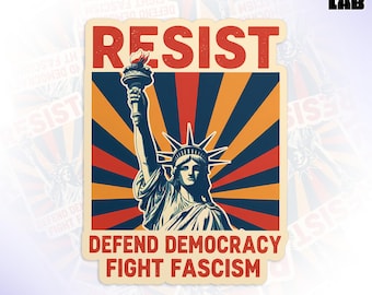 Resist Defend Democracy Fight Fascism Sticker, Liberty Protest Political Activist Waterproof Vinyl Die-Cut Stickers for Water Bottle, Laptop