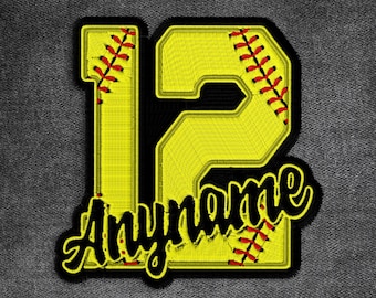 Parche de nombre de sóftbol personalizado, nombre personalizado, béisbol, sóftbol, número deportivo, equipos, parches bordados, apliques para ropa, sombrero, mochila, vaqueros