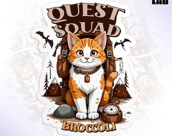 Quest Squad Broccoli Sticker Dragon Cat Stickers Fourth Wing Book Lover Waterproof Vinyl Water Bottle Sticker, Tumbler, Kindle Sticker