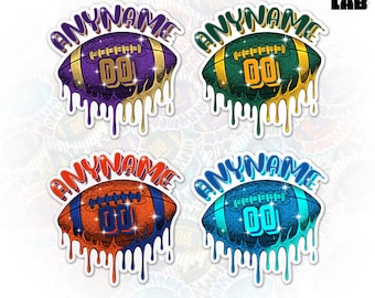 Personalized Name & Number Football Drip Sticker, Custom American Football Ball Drip Die Cut Vinyl Water Bottle Sticker Team Gifts Coach