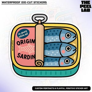 Sardines Sticker, Pink Pastel Coquette Adorable Humor Girly Fish Lover Waterproof Vinyl Water Bottle, Laptop Sticker