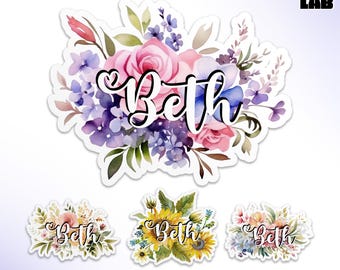 Custom Floral Name Sticker, Personalized Name Stickers Flower Name for Laptop, Tumbler Vinyl Water Bottle Gifts Mother's Day