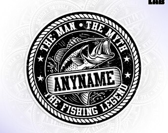 Fishing Legend Personalized Sticker, Custom Name Fishing Gift for Dad, Angler Decal, Bass Fishing Sticker, The Man The Myth