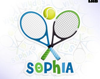 Custom Tennis Player Name Sticker, Personalized Tennis Racket, Team Sports Lover Die Cut Vinyl Decal for Laptop Tumbler Gifts Player Sport