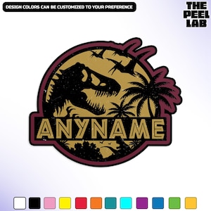 Custom Dinosaur Name Sticker, Personalized Retro Dinosaur Kids Name Vinyl Water Bottle Kids Dinosaur Boys Girls School Name Sticker Gifts
