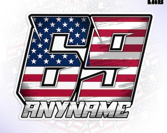 Custom Race Number Sticker, Personalized Name And Country Flag Racing Stickers Motorcycle Car Vinyl Water Bottle Gifts Son Dad Him
