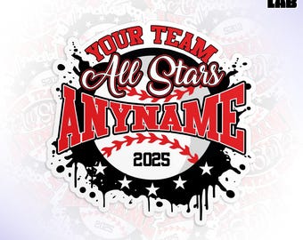 Custom Baseball All Stars Name Sticker, Personalized Baseball  School Team Spirit Vinyl Sticker With Name Number Decal Gifts