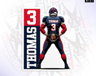 Custom American Football Sports Sticker, Personalized Football Player Name Number Die Cut Stickers Vinyl Water Bottle Gifts Coach Team