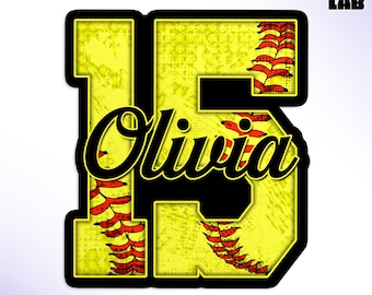Personalized Softball Name Sticker, Custom Name Baseball Softball Sport Number Player Team Vinyl Water Bottle Sticker Team Gifts Coach
