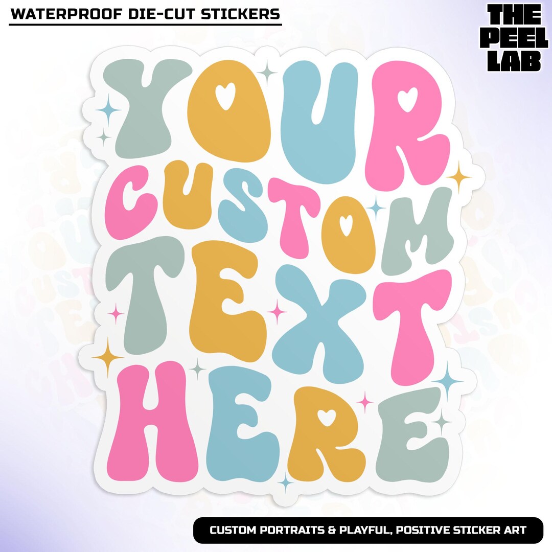 Wavy Sticker Custom Wavy Text Sticker, Personalized Groovy Wavy Stacked Text Vinyl ...