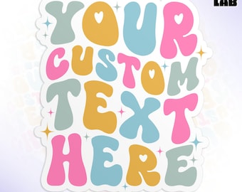 Custom Wavy Text Sticker, Personalized Groovy Wavy Stacked Text Vinyl Water Bottle Gifts for Kids Teacher Him Her