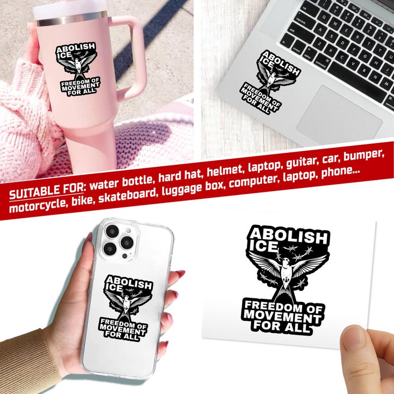 Abolish ICE Freedom of Movement Sticker, Immigrant Rights Protest Decal, Social Justice Activist Laptop Water Bottle Sticker immagine 2