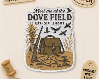 Meet Me At The Dove Field Patch, Dove Hunting Outdoor Marsh Camo Animal Wildlife Embroidered Applique for Clothes Hats Backpacks Jeans