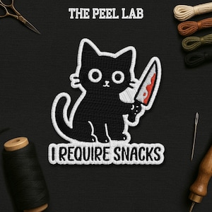 Funny Cat Patch I Require Snacks Patch Iron On Embroidered Badge for Jacket Backpack Meme Animal Lover Funny Saying