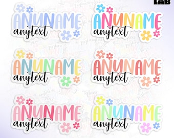 Custom Floral Name Sticker, Personalized Cute Retro Teacher Flowers Name Back To School Vinyl Water Bottle Gifts for Him, Her, Kids
