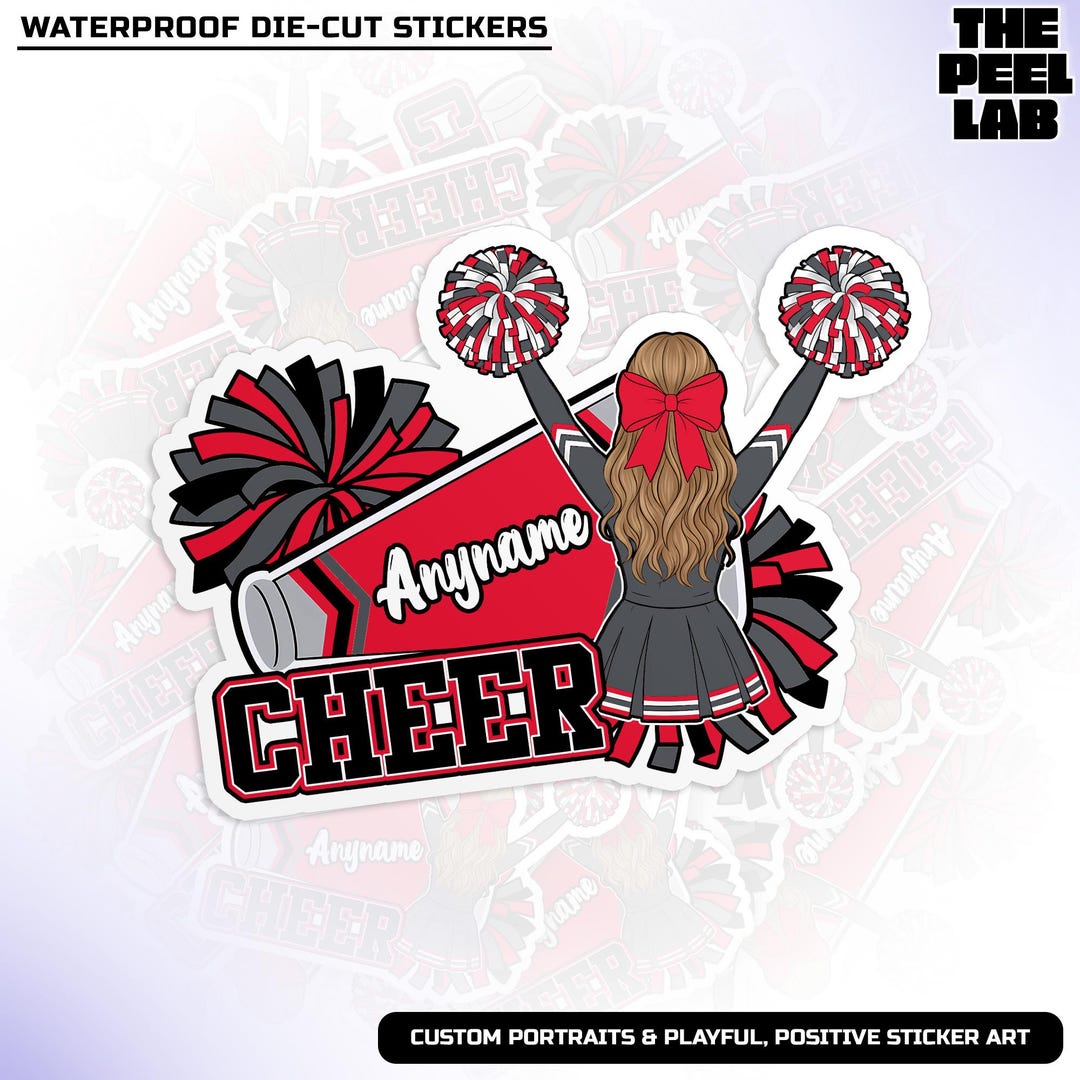 Custom Cheerleader Name Sports Sticker, Personalized Cheer Mom Cheering ...