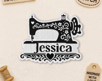 Custom Sewing Name Patch, Personalized Floral Sewing Machine Sewer Lover Tailor Room Embroidered Patches Applique for Clothes Backpack