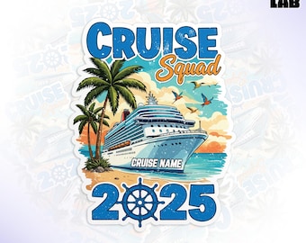 Custom Cruise Squad 2025 Sticker, Personalized Family Cruise Summer Beach Trip Name Die Cut Waterproof Vinyl Stickers Decal for Laptop