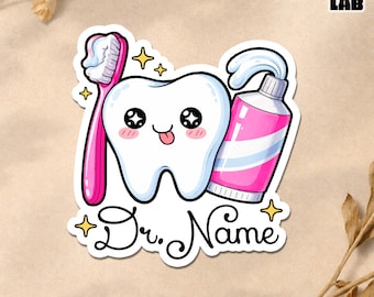 Custom Dentist Name Sticker, Personalized Tooth Dental Vinyl Decal, Cute Dental Hygienist Stickesr Gifts