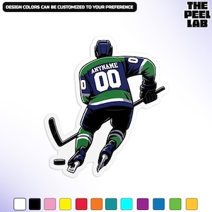 Custom Hockey Sticker, Personalized Hockey Player Name And Number Back View Vinyl Water Bottle Stickers Hockey Team Gifts for Him