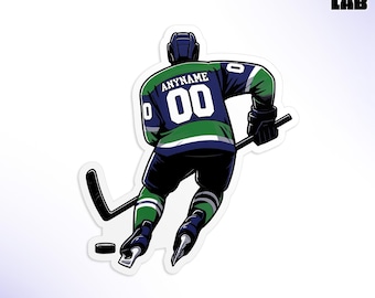 Custom Hockey Sticker, Personalized Hockey Player Name And Number Back View Vinyl Water Bottle Stickers Hockey Team Gifts for Him