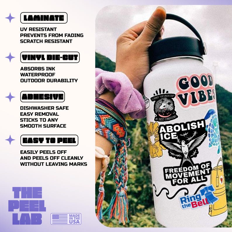 Abolish ICE Freedom of Movement Sticker, Immigrant Rights Protest Decal, Social Justice Activist Laptop Water Bottle Sticker immagine 4