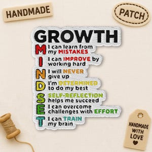 Growth Mindset Meaning Sticker, Funny Motivational Sayings Inspirational Affirmation Embroidered Patches for Clothes, Hats, Backpack.