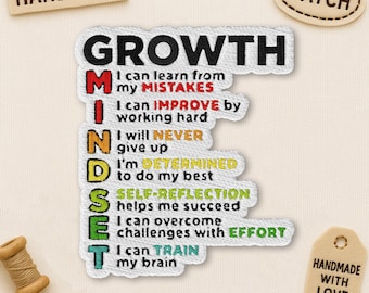 Growth Mindset Meaning Sticker, Funny Motivational Sayings Inspirational Affirmation Embroidered Patches for Clothes, Hats, Backpack.